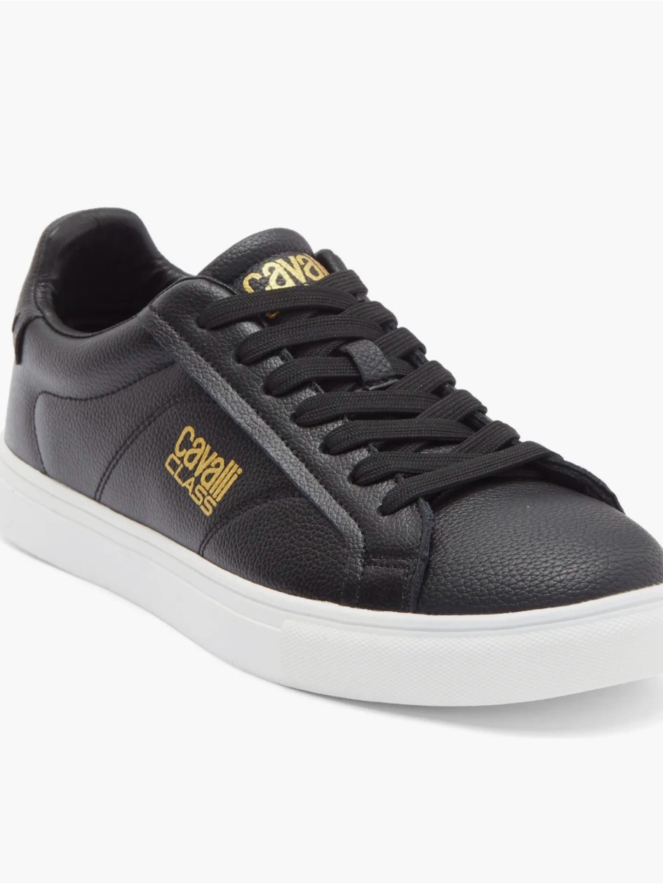 Cavalli Class Men's Black And White Low-Top Leather Sneakers